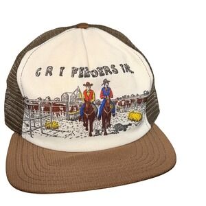 Vintage CRI Feeders Cattle Trucker Hat Brown Mesh Snapback Cowboy Cattle Ranch